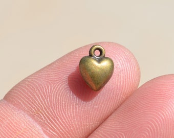 10 Antique Bronze Puffed Mini Heart 9mm Charms BC2071