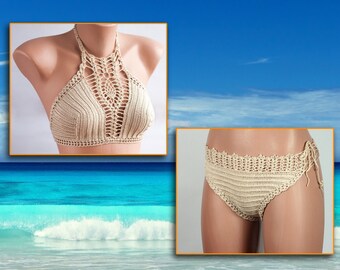 Crochet bikini, BEIGE Swimsuit, Summer trends, LoveKnittings