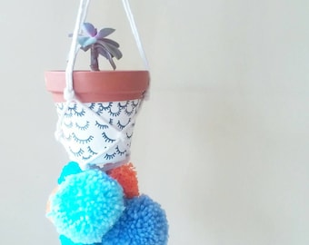 Pom Pom Love Hanging Planter- Wall Accent- Bohemian Decor- Dorm Decor~ Modern Macrame- Urban Wall Accent- BohoChic Home Decor- Nursery Décor