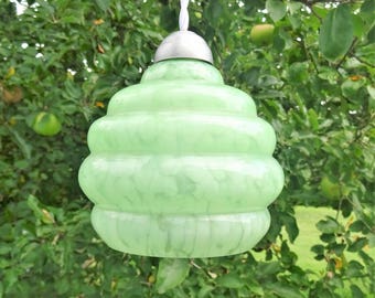 Ceiling light lamp shade french Art Deco 1930 Clichy glass light green shade suspension/illuminati10