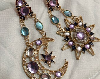 Sun & Moon Chandelier Pendant Earrings - Boho Style