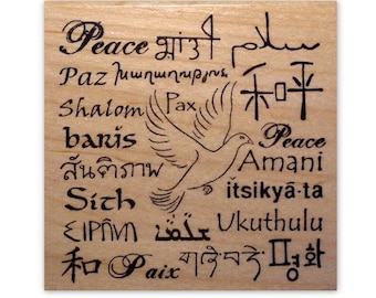 Language of Peace Mounted rubber stamp, world peace, peace in many foreign languages, Sweet Grass Stamps No.11