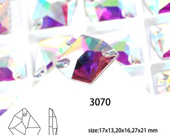 24-72pcs Dysmorphism Crystal AB Sew On Stone With 2 Holes And Silver Plated Back