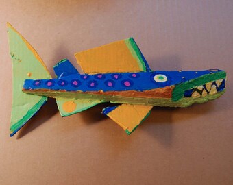 Original Paiinted Wood Fish Art Created from Driftwood and Recycled Materials
