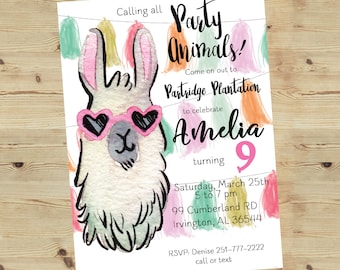 5x7 Printable Pink Party Animal Birthday Party Invitation | Llama Birthday invitation | Kids Birthday Invitation | Alpaca Invitation