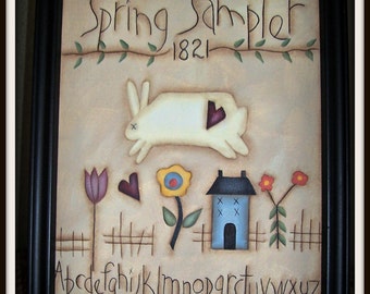 Spring Sampler Primitive 8 x 10 Framed Canvas Home Decor Decoration
