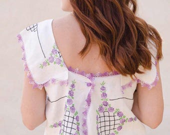 Summer Top // Natural Hemp Linen // Hand Embroidered // Handmade Blouse // As seen on Altered Couture Magazine Spring 2018 // Womens Medium