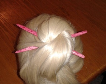 Pink Dymondwood 10th Anniversary Special handcrafted wood hair or shawl sticks