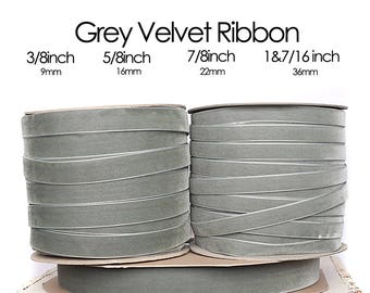 Grey Nylvalour Swiss Velvet Ribbon -3/8inch, 5/8inch, 7/8inch, 1&7/16inch - grey nylon velvet, middle grey velvet ribbon, (433)