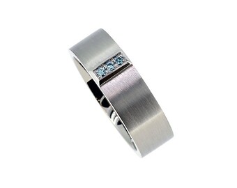 Calanthe Ring with Blue diamonds, wedding band men, palladium, platinum, white gold, men diamond ring, blue wedding, commitment, light blue