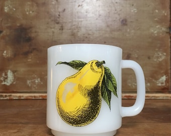 Vintage Milk Glass Pear Fruit Mug // Bathroom Cup // Retro Kitchen Decor // Glasbake Cup