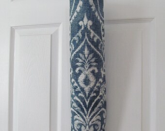 Large Plastic Bag Holder / Denim Blue Damask/ Plastic Bag Dispenser / Plastic Grocery Bag / Decorative Bag Holder