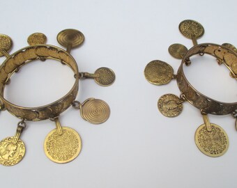 Vintage YSL Yves Saint Laurent 70s Pair of Matching Coin Bracelets Rare!