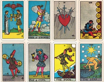 Rider Waite Smith Tarot cards, printable digital downloads of the complete set.