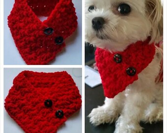 Small Breed Dogs Crocheted scarf, Dog neck warmer, Dog Red Color neck warmer fits most S or M dogs