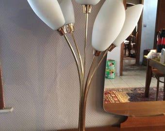 Vintage Mid Century Modern 5 Stem Table Lamp Hollywood regency brass lamp