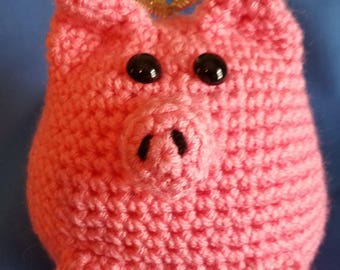 Flying pig, pink with wings, crocheted