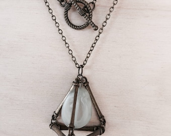 Beaded Prism Cage Pendant Necklace