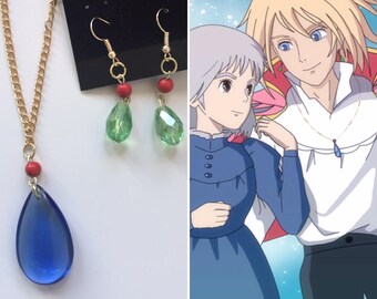 Howl's moving castle necklace and earrings, Howl Jenkins Pendragon, Howl's moving castle cosplay, Wizard Howl