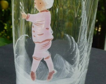 Antique Victorian Mary Gregory Boy Art Glass Tumbler