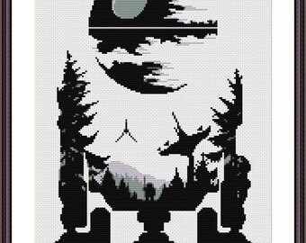Star Wars Cross Stitch PDF pattern R2D2 - Death Star - Silhouette