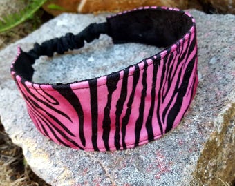 Pink Zebra Headband, Reversible Ladies Headband, Black Lace Headband, Fabric Headband, Ladies Zebra Headband
