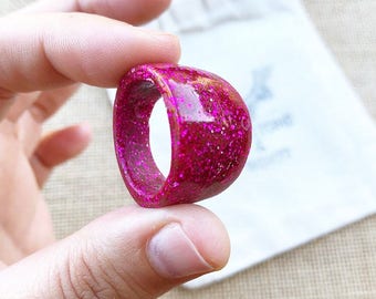 Pink Glitter Ring - Large Resin Ring - Dome Ring - Glitter Ring - Pink Jewelry - Resin Ring - Large Ring - Resin Ring Large - Size 12