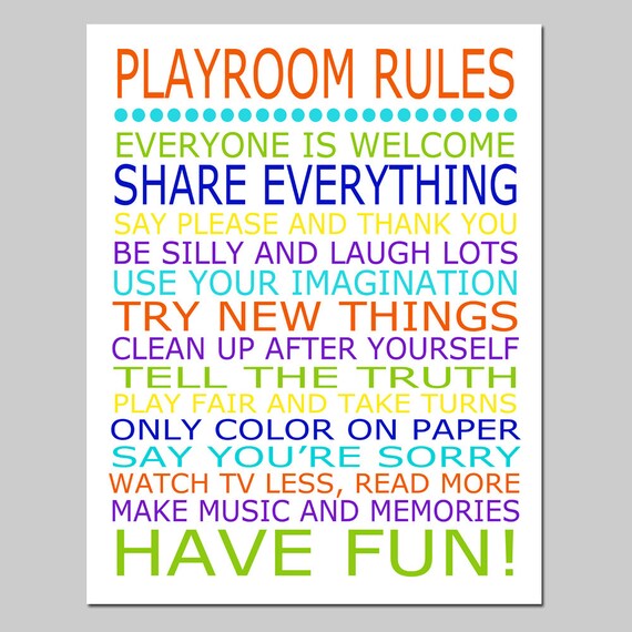 Playroom Rules 11x14 Quote Print Modern Nursery Childrens