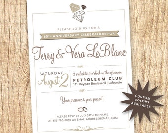 Wedding Anniversary Party Invitation Printable { 60th } { Customizable }