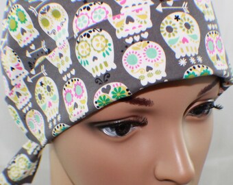 Sugar Skulls,Surgical Scrub Hat, Chemo Hat , Women's Surgical Scrub Hat,Vet,Vet Tech, OR Scrub Hat,Scrub Cap