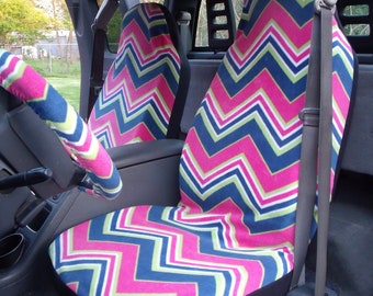 1 Set of Muilt Color Chevron Print, Seat Cover and Steering Wheel Cover Custom Made.