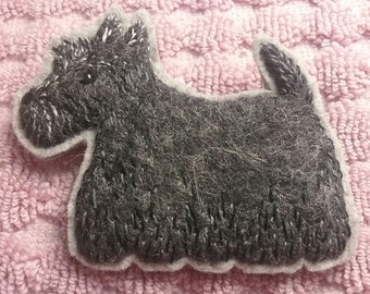 Hand Embroidered Felted Scottie Pin