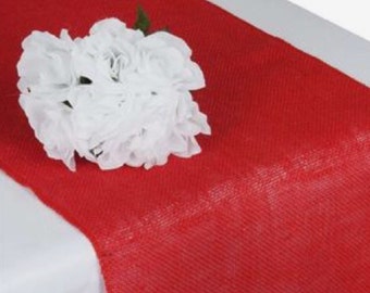 Red burlap Christmas winter table runner