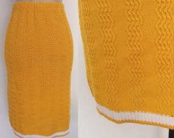 1980's Yellow Marigold Knit Sweater Skirt Size XS Small by Maeberry Vintage