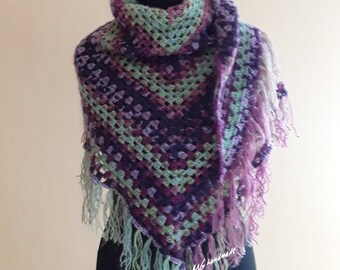 Triangle shawl Triangle scarf Shawl Crothet shawl Multi colour shawl Multi colour scarf Striped shawl Winter shawl Handknit