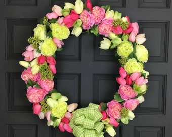 Pink Year Round Wreath for Front Door - Free Shipping - Spring Door Decor - Summer Wreath - Spring Wreath - All Year Wreath - Pink Wreath