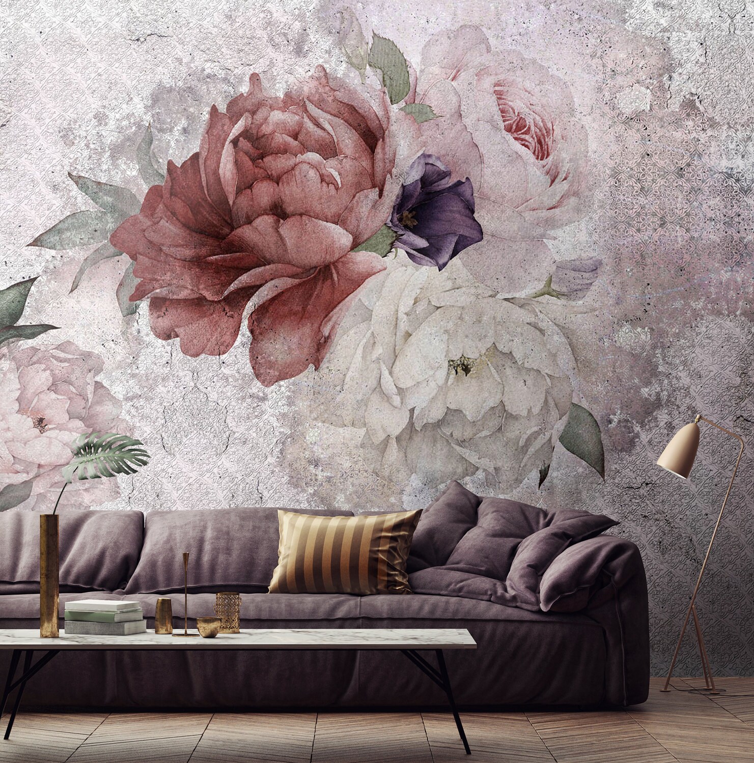 Floral Wallpaper Temporary Wallpaper Loft designRemovable