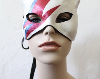 Kitty Stardust - Leather Cat Mask- Hand Painted Tribute to David Bowie - To order