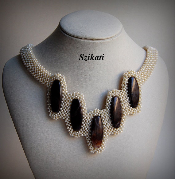 Items similar to Statement Beadwoven Bib Necklace, Elegant Beaded High Fashion Jewelry, Art