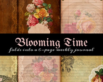Printable One Page Scrapbooklet - Blooming Time - perfect for junk journals, hybrid journals or mini albums