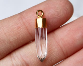 Clear Quartz charms, gold vermeil, spike charms, aaa gems, gold plated sterling silver, natural gemstones, gemstone charms, 25mm x 5mm