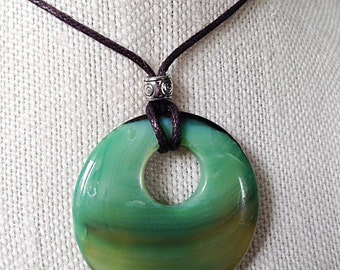 Agate Pendant, Donut Pendant, Centre Hole Pendant, Green, Yellow.