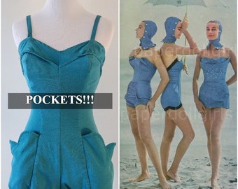 RESERVED Vintage 1950's Rose Marie Reid Swimsuit | 1950's Bathing Suit with Pockets | Reid of California |