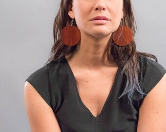 Wood Boho Earrings / Oversized Geomeric Earrings / Large Dangle Earrings / Statement Earrings / Costume Jewelry