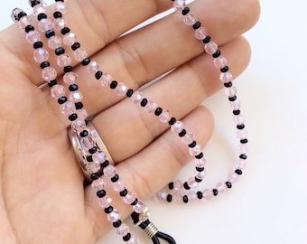 Eyeglasses holder chain pink and black crystals beads beautiful eyeglasses neck chain N3