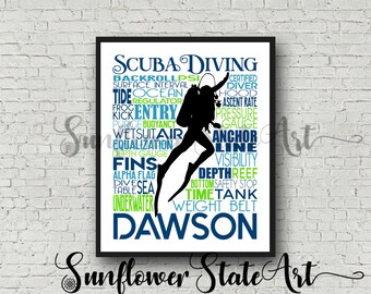 Personalized Scuba Diver Poster, Scuba Diver Typography, Scuba Diver Print, Scuba Diver Gift, Scuba Art, Scuba Print, Scuba Diving