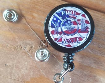 Fire Rescue Flag ID Badge Reel