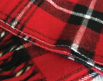 Cherry Red, Black and White Plaid Vintage Faribo Acrylic 46 x 54 Blanket Throw Stadium