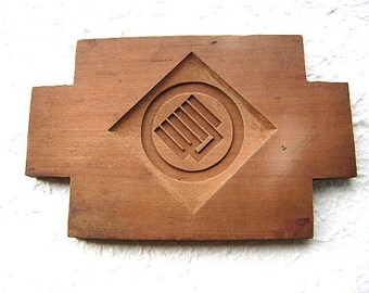 Vintage Japanese Kashigata - Wood Cake Mold - Vintage Cake Mold - Kamon Family Crest - Wooden Mold - Japanese Mold