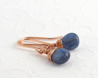 Small blue kyanite earrings, pink goldfilled, sterling silver, small drops earrings, summer earrings, petite gemstone Earrings